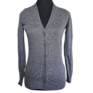 Le Chateau Women's Grey V-Neck Button up Cardigan Sweater, XXS